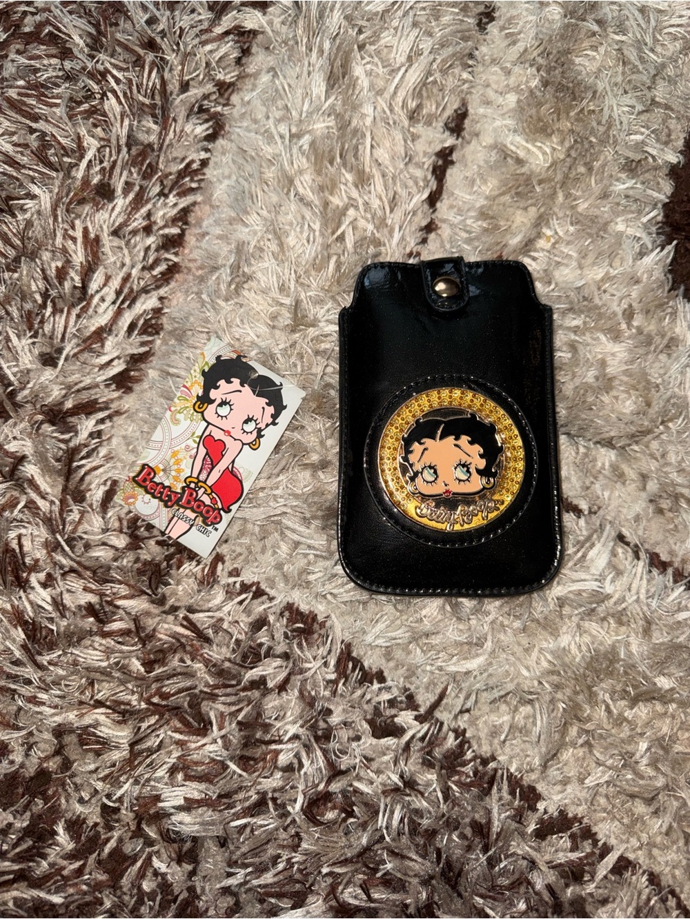 Betty Boop Black Phone Holster with Gold Medallion
